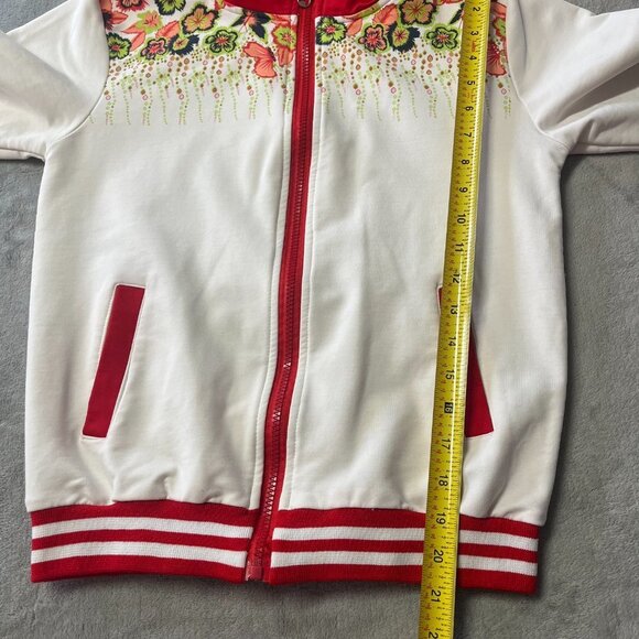 Satin White & Red Zip Up Hooded Jacket - Picture 11 of 12